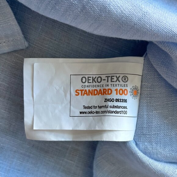 Galeries Lafayette 100% Linen Shirt Size L Light Blue Short Sleeve Summer Button - Picture 5 of 7